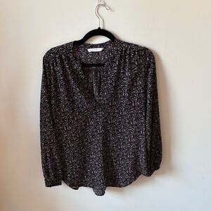 Lush Black Floral Split-Neck Blouse